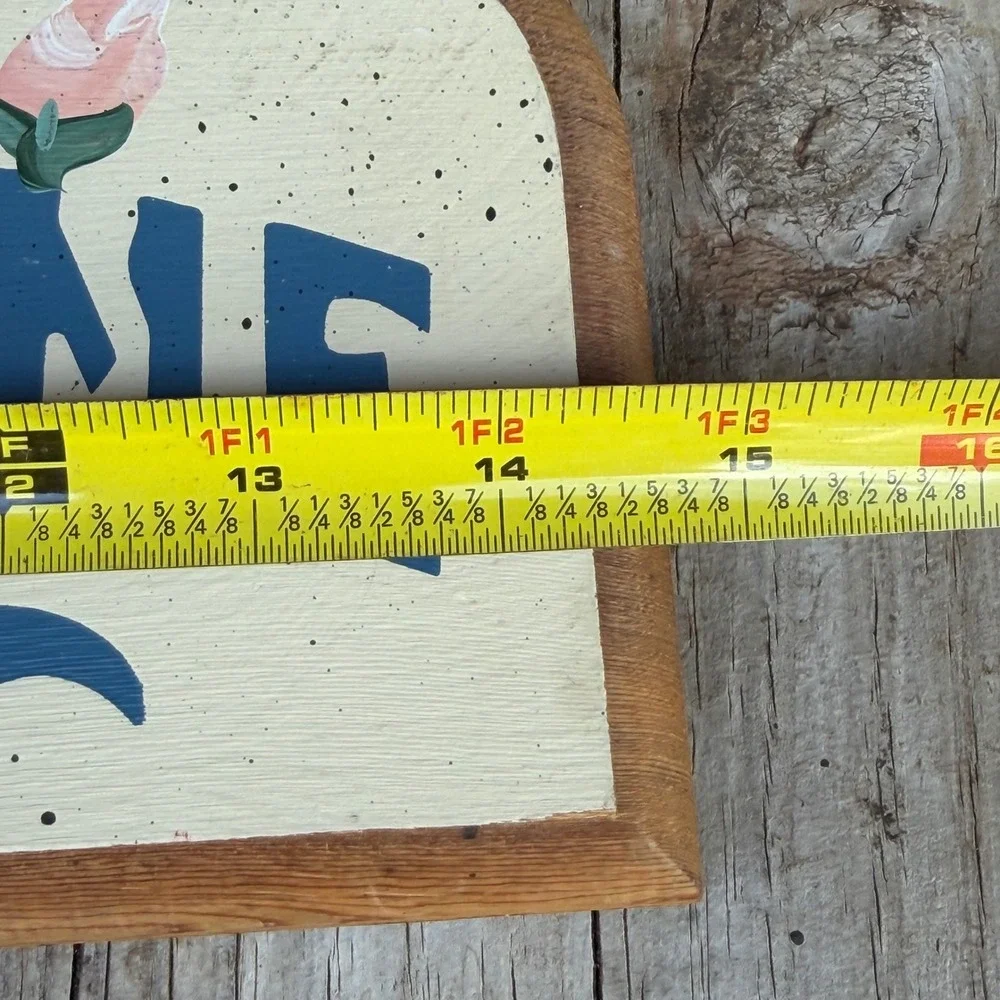 Hand Painted Wood Home Sweet Home Wall Sign Blue Pink Cream Rustic Folk Art